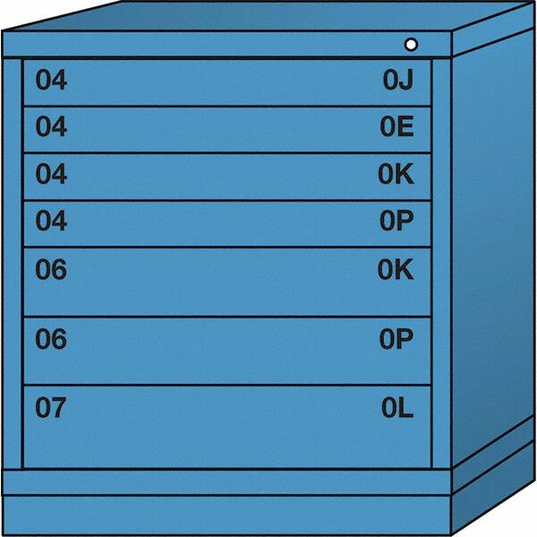 Lyon - 7 Drawer, Standard Bench Height - Single Drawer Access Cabinet - Steel, 30" Wide x 28-1/4" Deep x 33-1/4" High, Wedgewood Blue - Exact Tooling