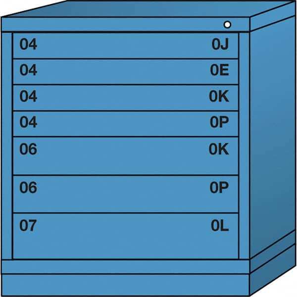 Lyon - 7 Drawer, Standard Bench Height - Multiple Drawer Access Cabinet - Steel, 30" Wide x 28-1/4" Deep x 33-1/4" High, Wedgewood Blue - Exact Tooling