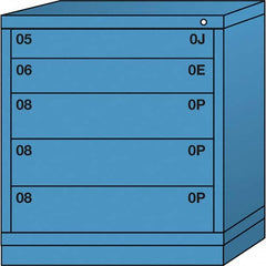 Lyon - 5 Drawer, Standard Bench Height - Single Drawer Access Cabinet - Steel, 30" Wide x 28-1/4" Deep x 33-1/4" High, Wedgewood Blue - Exact Tooling