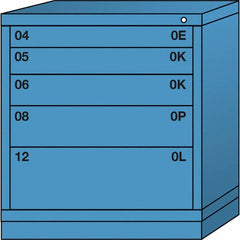 Lyon - 5 Drawer, Standard Bench Height - Single Drawer Access Cabinet - Steel, 30" Wide x 28-1/4" Deep x 33-1/4" High, Wedgewood Blue - Exact Tooling