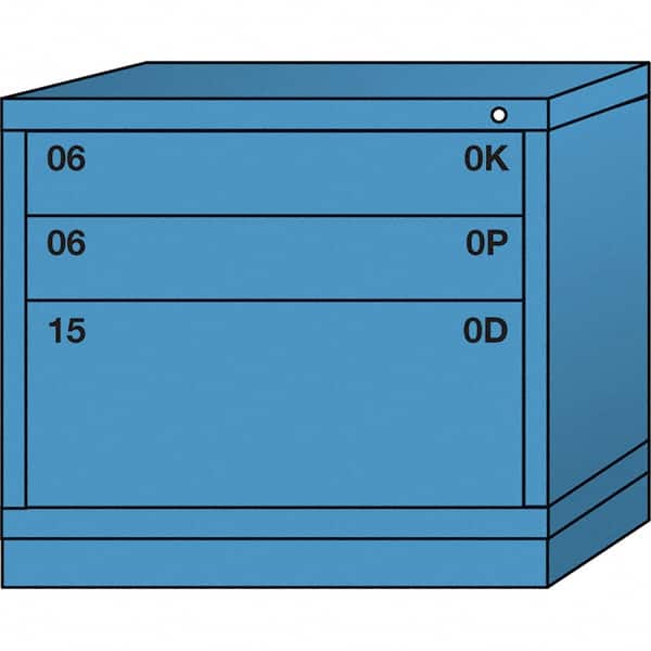 Lyon - 3 Drawer, Standard Desk Height - Single Drawer Access Cabinet - Steel, 30" Wide x 28-1/4" Deep x 26-7/8" High, Wedgewood Blue - Exact Tooling