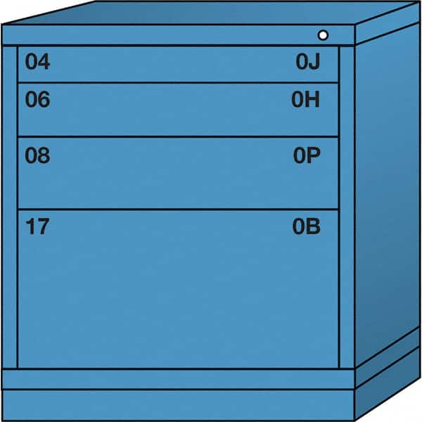 Lyon - 4 Drawer, Standard Bench Height - Multiple Drawer Access Cabinet - Steel, 30" Wide x 28-1/4" Deep x 33-1/4" High, Wedgewood Blue - Exact Tooling