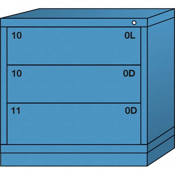 Lyon - 3 Drawer, Standard Table Height - Multiple Drawer Access Cabinet - Steel, 30" Wide x 28-1/4" Deep x 30-1/8" High, Wedgewood Blue - Exact Tooling