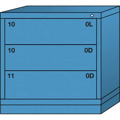 Lyon - 3 Drawer, Standard Table Height - Single Drawer Access Cabinet - Steel, 30" Wide x 28-1/4" Deep x 30-1/8" High, Wedgewood Blue - Exact Tooling