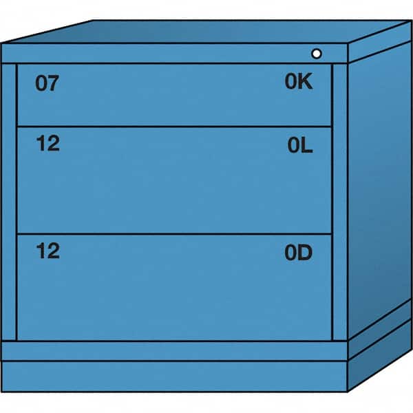 Lyon - 3 Drawer, Standard Table Height - Multiple Drawer Access Cabinet - Steel, 30" Wide x 28-1/4" Deep x 30-1/8" High, Wedgewood Blue - Exact Tooling