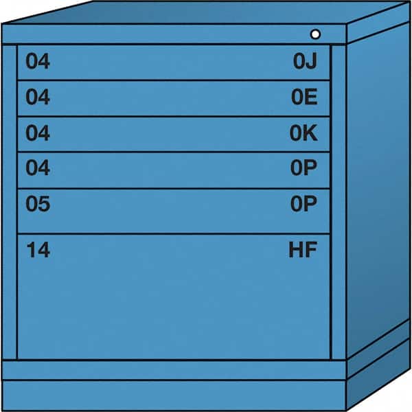Lyon - 6 Drawer, Standard Bench Height - Single Drawer Access Cabinet - Steel, 30" Wide x 28-1/4" Deep x 33-1/4" High, Wedgewood Blue - Exact Tooling