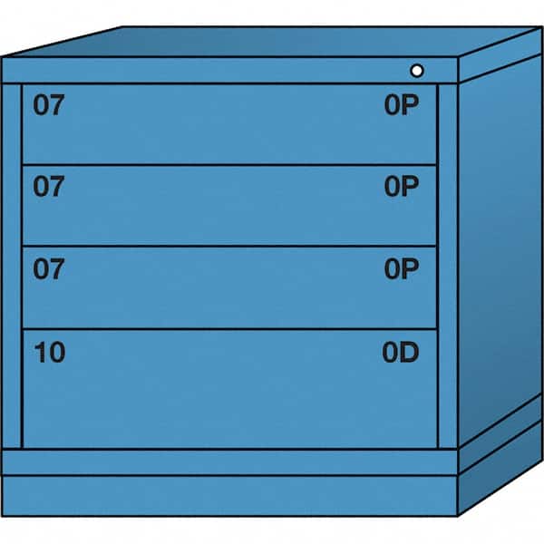 Lyon - 4 Drawer, Standard Table Height - Single Drawer Access Cabinet - Steel, 30" Wide x 28-1/4" Deep x 30-1/8" High, Wedgewood Blue - Exact Tooling