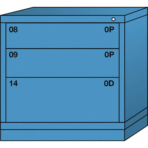 Lyon - 3 Drawer, Standard Table Height - Single Drawer Access Cabinet - Steel, 30" Wide x 28-1/4" Deep x 30-1/8" High, Wedgewood Blue - Exact Tooling
