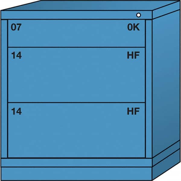 Lyon - 3 Drawer, Standard Bench Height - Single Drawer Access Cabinet - Steel, 30" Wide x 28-1/4" Deep x 33-1/4" High, Wedgewood Blue - Exact Tooling