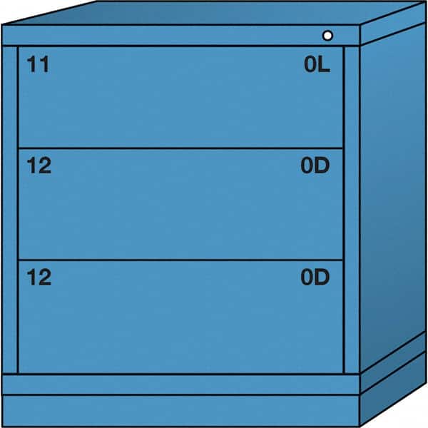 Lyon - 3 Drawer, Standard Bench Height - Single Drawer Access Cabinet - Steel, 30" Wide x 28-1/4" Deep x 33-1/4" High, Wedgewood Blue - Exact Tooling