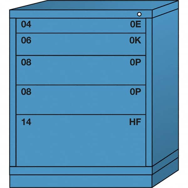 Lyon - 5 Drawer, Standard Mid-Range - Single Drawer Access Cabinet - Steel, 30" Wide x 28-1/4" Deep x 37-15/79" High, Wedgewood Blue - Exact Tooling