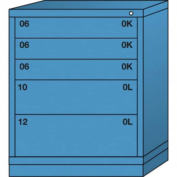 Lyon - 5 Drawer, Standard Mid-Range - Multiple Drawer Access Cabinet - Steel, 30" Wide x 28-1/4" Deep x 37-15/79" High, Wedgewood Blue - Exact Tooling