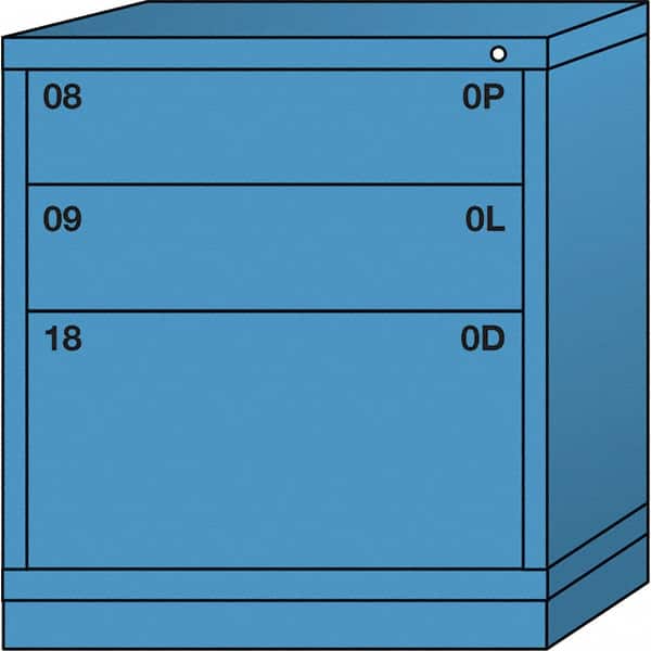 Lyon - 3 Drawer, Standard Bench Height - Single Drawer Access Cabinet - Steel, 30" Wide x 28-1/4" Deep x 33-1/4" High, Wedgewood Blue - Exact Tooling