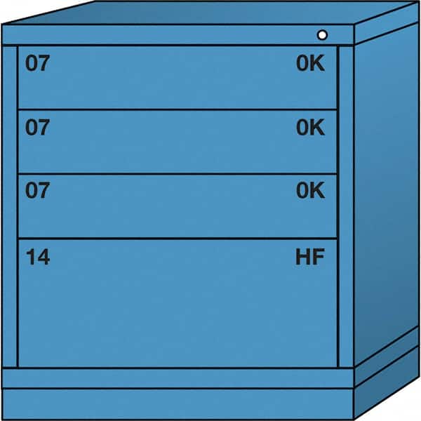 Lyon - 4 Drawer, Standard Bench Height - Single Drawer Access Cabinet - Steel, 30" Wide x 28-1/4" Deep x 33-1/4" High, Wedgewood Blue - Exact Tooling