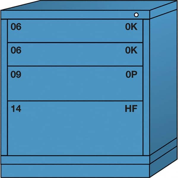 Lyon - 4 Drawer, Standard Bench Height - Single Drawer Access Cabinet - Steel, 30" Wide x 28-1/4" Deep x 33-1/4" High, Wedgewood Blue - Exact Tooling