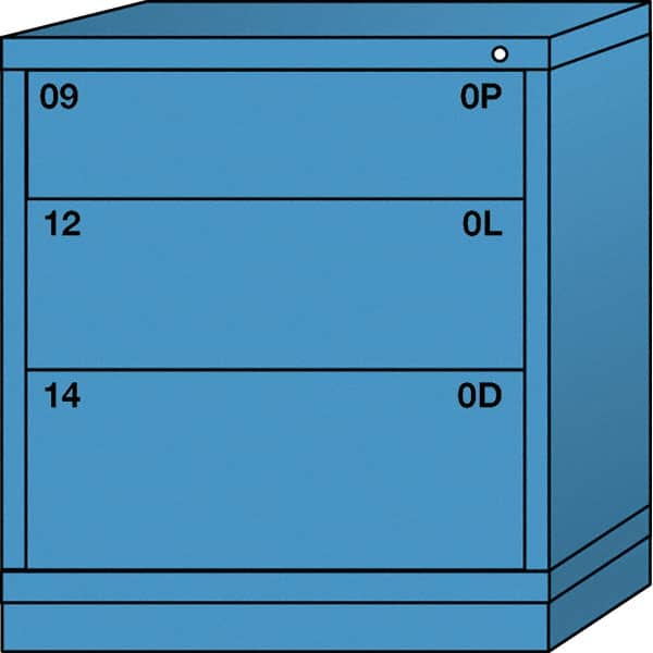 Lyon - 3 Drawer, Standard Bench Height - Single Drawer Access Cabinet - Steel, 30" Wide x 28-1/4" Deep x 33-1/4" High, Wedgewood Blue - Exact Tooling