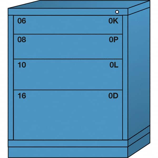 Lyon - 4 Drawer, Standard Mid-Range - Single Drawer Access Cabinet - Steel, 30" Wide x 28-1/4" Deep x 37-15/79" High, Wedgewood Blue - Exact Tooling