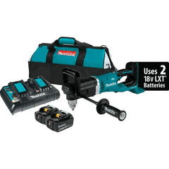 Makita - 36 Volt 1/2" Chuck Right Angle Handle Cordless Drill - 0-1400 RPM, Reversible, 2 Lithium-Ion Batteries Included - Exact Tooling