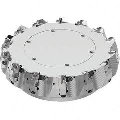 Seco - 250mm Cut Diam, 60mm Arbor Hole, 8mm Max Depth of Cut, 71° Indexable Chamfer & Angle Face Mill - 14 Inserts, SN.. Insert, Right Hand Cut, 14 Flutes, Through Coolant, Series R220.56 - Exact Tooling
