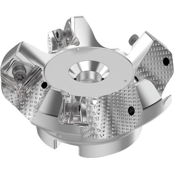 Seco - 2-1/2" Cut Diam, 3/4" Arbor Hole, 0.236" Max Depth of Cut, 48° Indexable Chamfer & Angle Face Mill - 5 Inserts, SN.. Insert, Right Hand Cut, 5 Flutes, Through Coolant, Series R220.54 - Exact Tooling