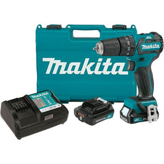 Makita - 12 Volt 3/8" Keyless Chuck Cordless Hammer Drill - 0 to 22,500 BPM, 0 to 1,500 RPM, Reversible - Exact Tooling