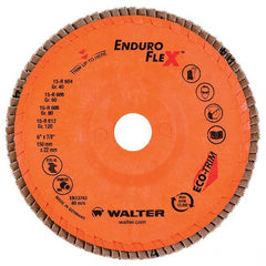 WALTER Surface Technologies - 60 Grit, 6" Disc Diam, 7/8" Center Hole, Type 27 Zirconia Alumina Flap Disc - 10,200 Max RPM, Poly Cotton Backing, Threaded Hole Attaching System, Coated - Exact Tooling