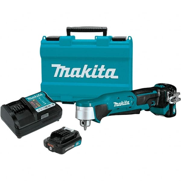 Makita - 12 Volt 3/8" Chuck Right Angle Handle Cordless Drill - 0-1100 RPM, Keyless Chuck, Reversible, 2 Lithium-Ion Batteries Included - Exact Tooling