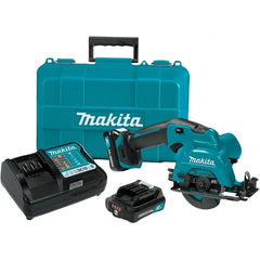 Makita - 12 Volt, 3-3/8" Blade, Cordless Circular Saw - 1,500 RPM, 2 Lithium-Ion Batteries Included - Exact Tooling