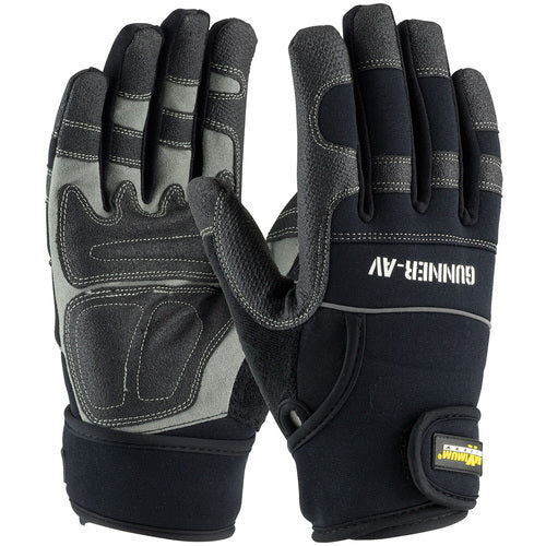 ‎120-4400/XXL Gloves /Liners - Gunner AV - Padded Synthetic PVC/ Black Palm - Spandex Back - Wrist Strap - Exact Tooling