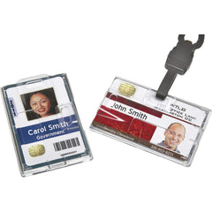 Ability One - Badge Holders; Attachment Type: Eyelets ; Horizontal or Vertical Holder: Vertical and Horizontal ; Color: Clear ; Badge Holding Style: Sleeve - Exact Tooling