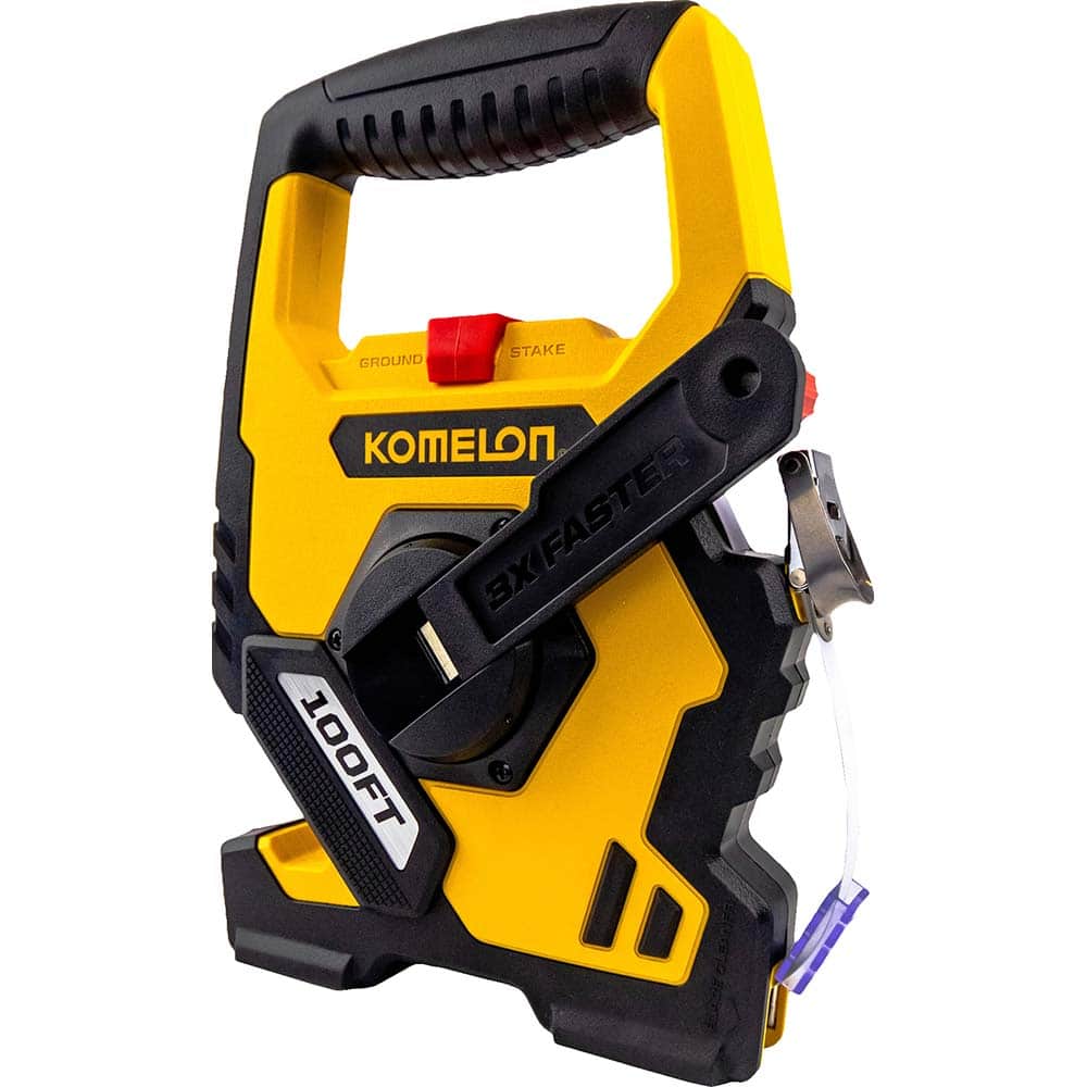 Komelon - Tape Measures; Length (Feet): 100.000 ; Width (Inch): 1/2 ; Blade Material: High Carbon Steel ; Case Material: ABS Plastic ; Blade Color: Yellow ; Case Color: Yellow/Black - Exact Tooling