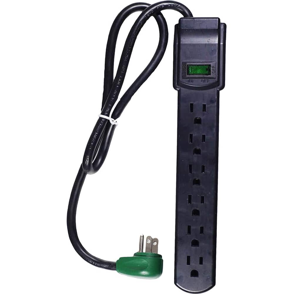GoGreen Power - Power Outlet Strips; Amperage: 15 ; Voltage: 125 ; Number of Outlets: 6 ; Material: Plastic ; Mounting Type: Floor ; Cord Length (Feet): 2.5 - Exact Tooling