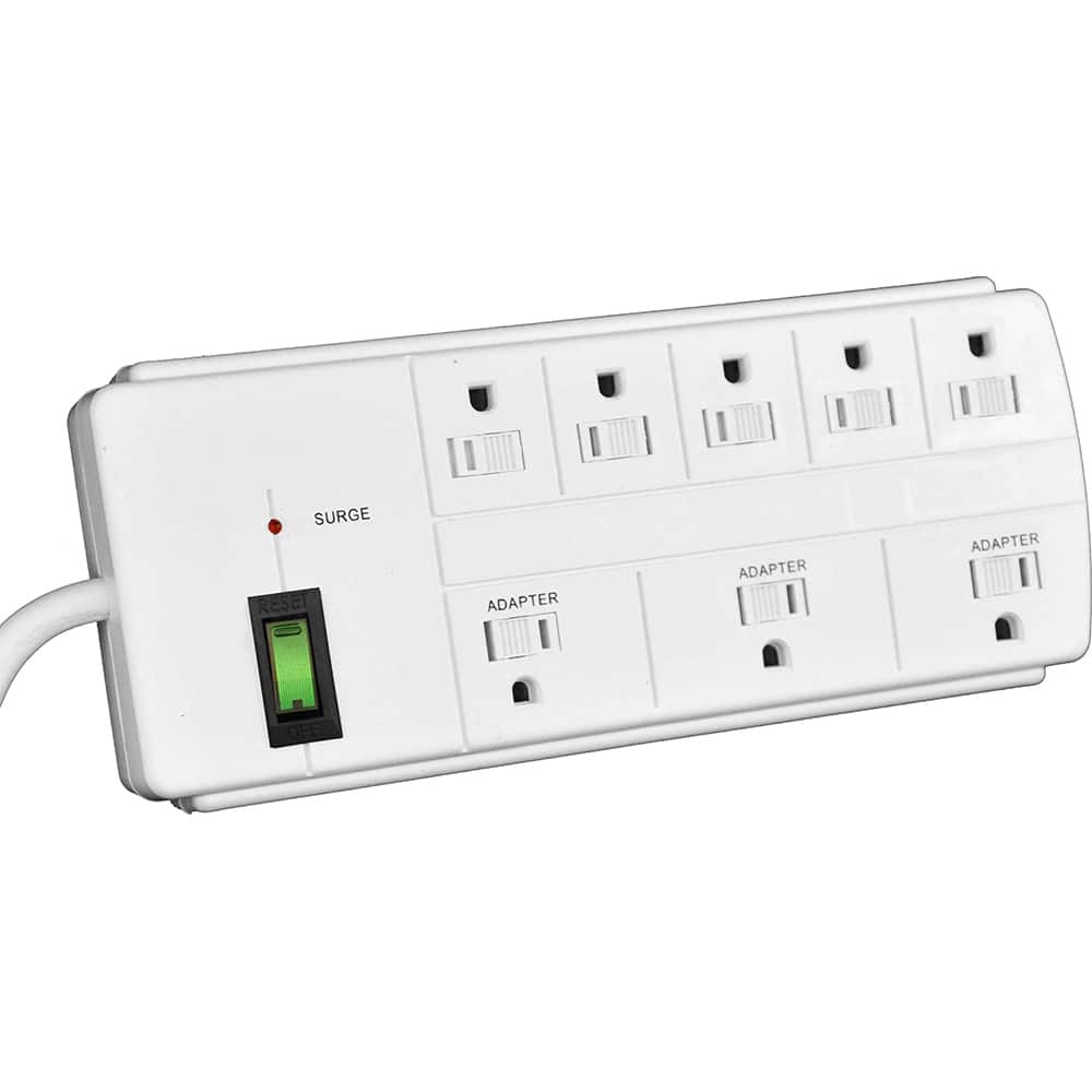 GoGreen Power - Power Outlet Strips; Amperage: 15 ; Voltage: 125 ; Number of Outlets: 8 ; Material: Plastic ; Mounting Type: Floor ; Cord Length (Feet): 6 - Exact Tooling