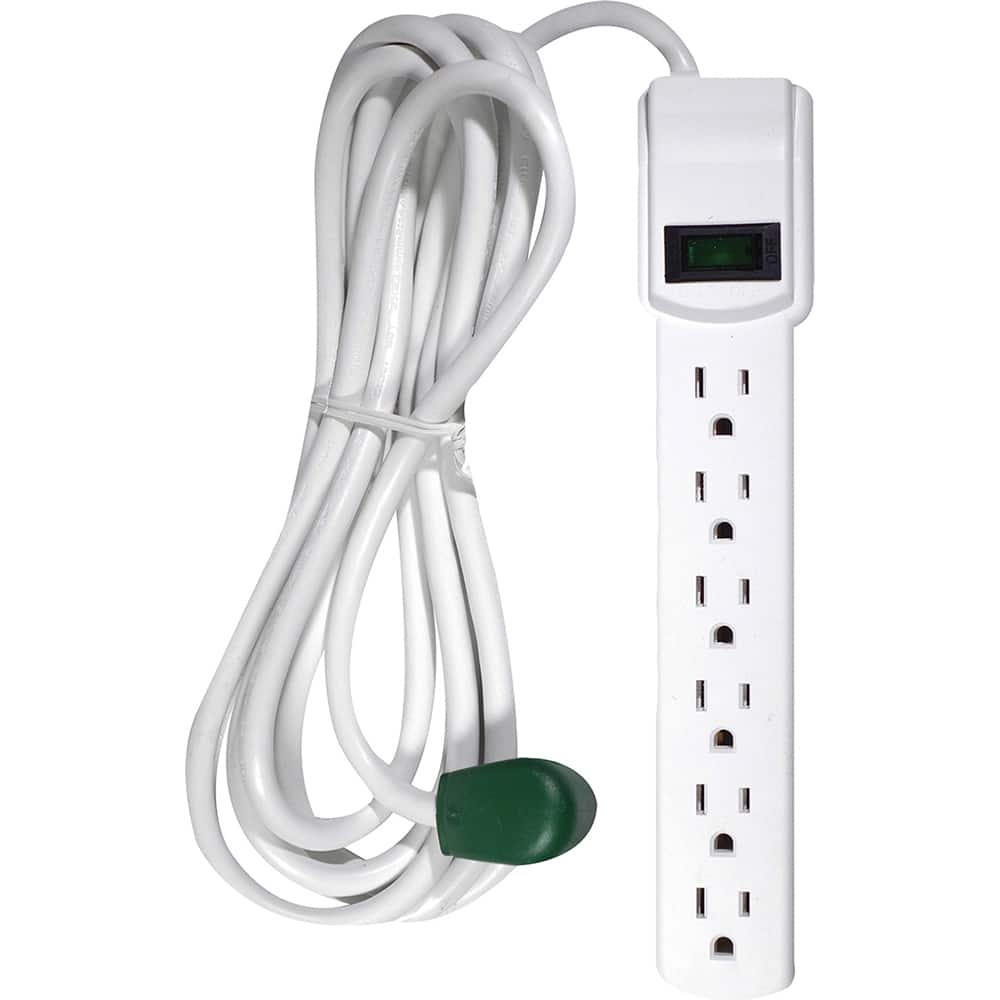 GoGreen Power - Power Outlet Strips; Amperage: 15 ; Voltage: 125 ; Number of Outlets: 6 ; Material: Plastic ; Mounting Type: Floor ; Cord Length (Feet): 12 - Exact Tooling