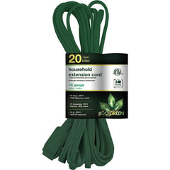 GoGreen Power - Power Cords; Cord Type: Extension Cord ; Overall Length (Feet): 20 ; Cord Color: Green ; Amperage: 13 ; Voltage: 125 ; Wire Gauge/Number of Conductors: 16/2 - Exact Tooling