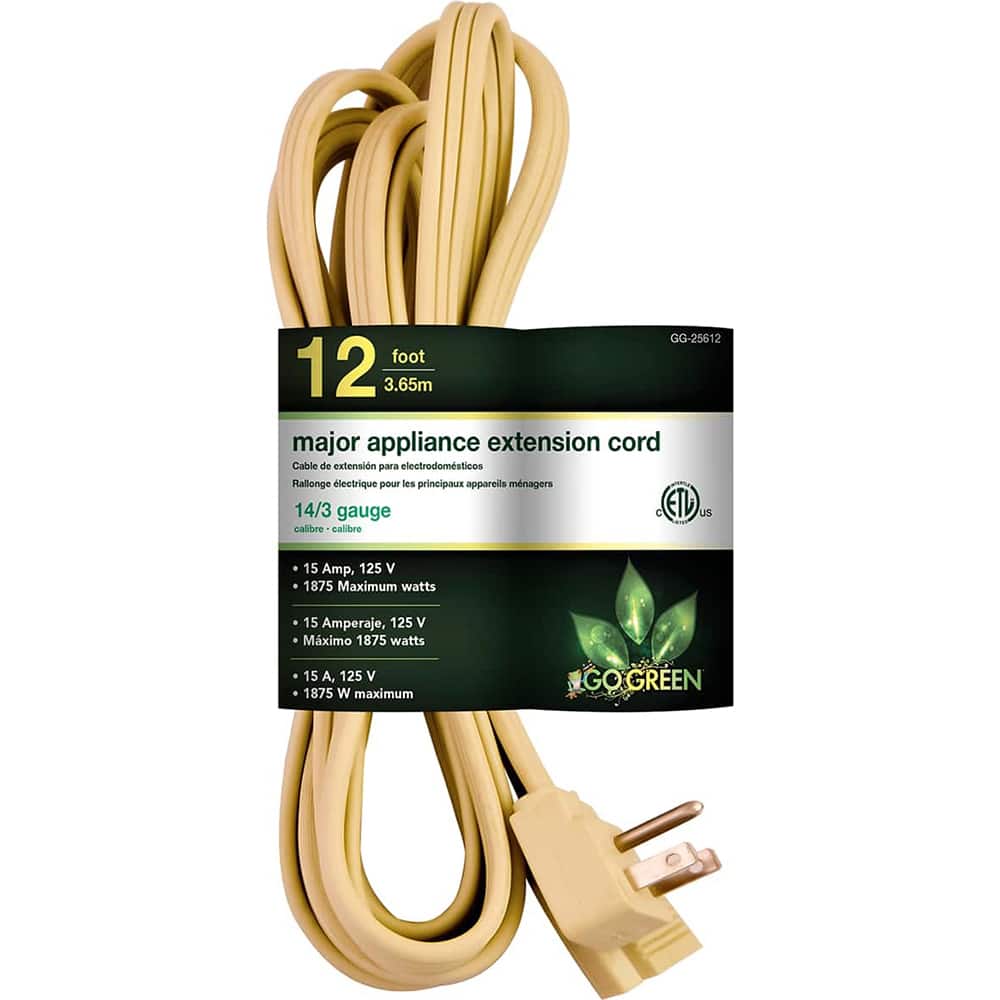 GoGreen Power - Power Cords; Cord Type: Replacement Cord ; Overall Length (Feet): 12 ; Cord Color: Brown ; Amperage: 15 ; Voltage: 125 ; Wire Gauge/Number of Conductors: 12/3 - Exact Tooling