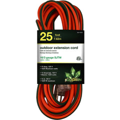 GoGreen Power - Power Cords; Cord Type: Extension Cord ; Overall Length (Feet): 25 ; Cord Color: Orange ; Amperage: 13 ; Voltage: 125 ; Wire Gauge/Number of Conductors: 16/3 - Exact Tooling