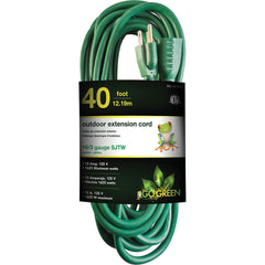 GoGreen Power - Power Cords; Cord Type: Extension Cord ; Overall Length (Feet): 40 ; Cord Color: Green ; Amperage: 15 ; Voltage: 125 ; Wire Gauge/Number of Conductors: 16/3 - Exact Tooling