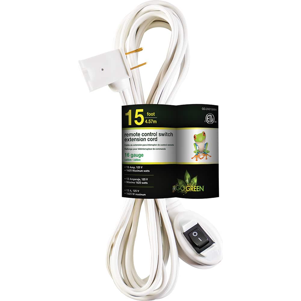 GoGreen Power - Power Cords; Cord Type: Replacement Cord ; Overall Length (Feet): 15 ; Cord Color: White ; Amperage: 13 ; Voltage: 125 ; Wire Gauge/Number of Conductors: 16/2 - Exact Tooling