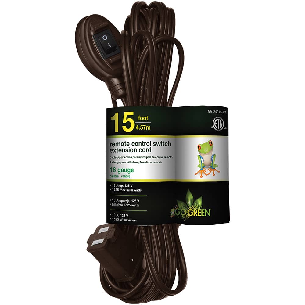 GoGreen Power - Power Cords; Cord Type: Replacement Cord ; Overall Length (Feet): 15 ; Cord Color: Brown ; Amperage: 13 ; Voltage: 125 ; Wire Gauge/Number of Conductors: 16/2 - Exact Tooling
