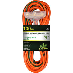 GoGreen Power - Power Cords; Cord Type: Extension Cord ; Overall Length (Feet): 100 ; Cord Color: Orange ; Amperage: 15 ; Voltage: 125 ; Wire Gauge/Number of Conductors: 12/3 - Exact Tooling