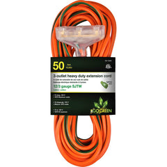 GoGreen Power - Power Cords; Cord Type: Extension Cord ; Overall Length (Feet): 20 ; Cord Color: Orange ; Amperage: 15 ; Voltage: 125 ; Wire Gauge/Number of Conductors: 12/3 - Exact Tooling
