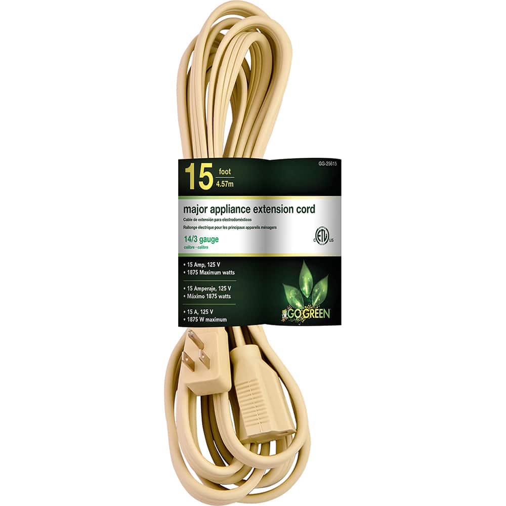 GoGreen Power - Power Cords; Cord Type: Replacement Cord ; Overall Length (Feet): 15 ; Cord Color: Brown ; Amperage: 15 ; Voltage: 125 ; Wire Gauge/Number of Conductors: 16/2 - Exact Tooling