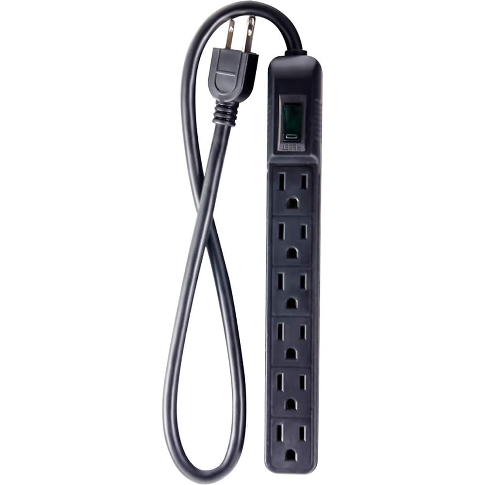 GoGreen Power - Power Outlet Strips; Amperage: 15 ; Voltage: 125 ; Number of Outlets: 6 ; Material: Plastic ; Mounting Type: Floor ; Cord Length (Feet): 2.5 - Exact Tooling