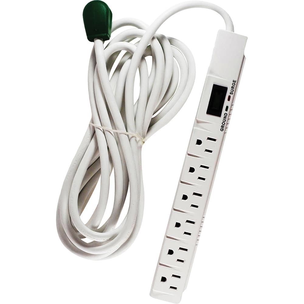 GoGreen Power - Power Outlet Strips; Amperage: 15 ; Voltage: 125 ; Number of Outlets: 6 ; Material: Plastic ; Mounting Type: Floor ; Cord Length (Feet): 15 - Exact Tooling
