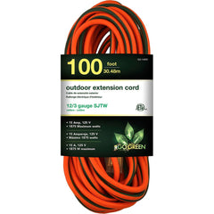 GoGreen Power - Power Cords; Cord Type: Extension Cord ; Overall Length (Feet): 100 ; Cord Color: Orange ; Amperage: 15 ; Voltage: 125 ; Wire Gauge/Number of Conductors: 12/3 - Exact Tooling