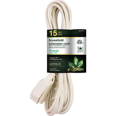 GoGreen Power - Power Cords; Cord Type: Replacement Cord ; Overall Length (Feet): 15 ; Cord Color: White ; Amperage: 13 ; Voltage: 125 ; Wire Gauge/Number of Conductors: 16/2 - Exact Tooling