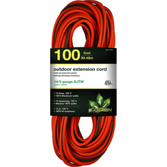 GoGreen Power - Power Cords; Cord Type: Extension Cord ; Overall Length (Feet): 100 ; Cord Color: Orange ; Amperage: 13 ; Voltage: 125 ; Wire Gauge/Number of Conductors: 14/3 - Exact Tooling