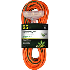 GoGreen Power - Power Cords; Cord Type: Extension Cord ; Overall Length (Feet): 25 ; Cord Color: Orange ; Amperage: 15 ; Voltage: 125 ; Wire Gauge/Number of Conductors: 12/3 - Exact Tooling