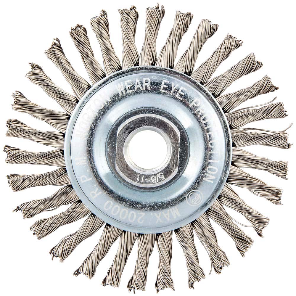 Norton - 4" OD, 5/8-11 Arbor Hole, Stringer Bead Twist Knot Stainless Steel Wheel Brush - Exact Tooling
